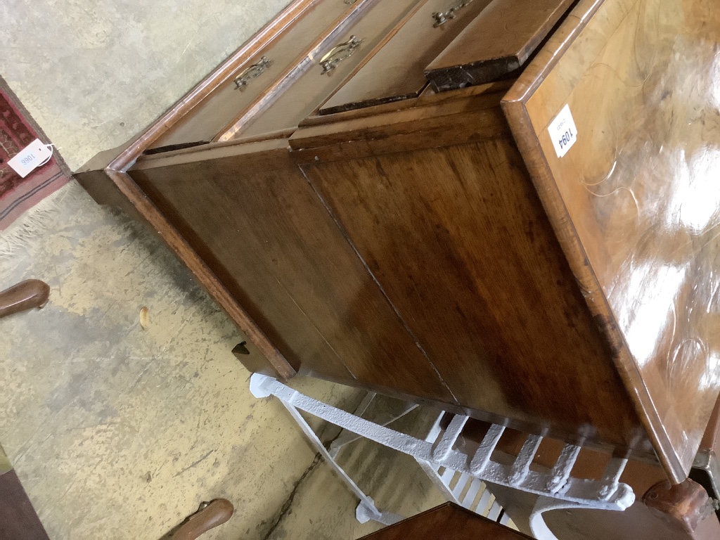 A William and Mary walnut and oak inlaid chest, in two parts, width 101cm, depth 56cm, height 97cm